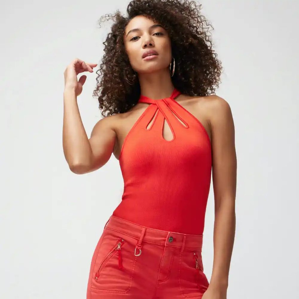 WHBM $79 Cutout Halter Top Blaze Scarlet Red Tank L - Picture 2 of 6
